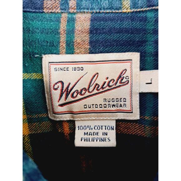 Woolrich Flannel Shirt Mens Large Button Up Green Plaid 100% Cotton - Picture 4 of 4